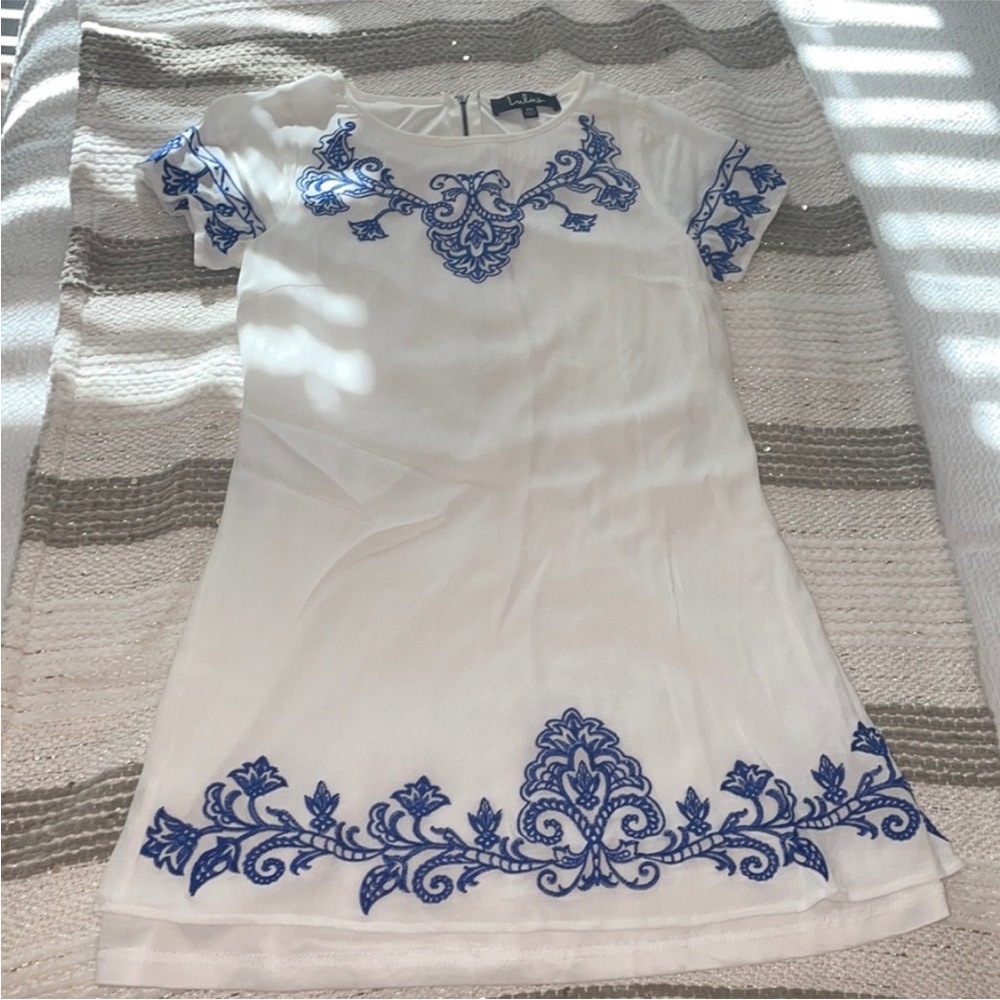Tale to Tell Blue and Ivory Shift dress - Picture 5 of 6